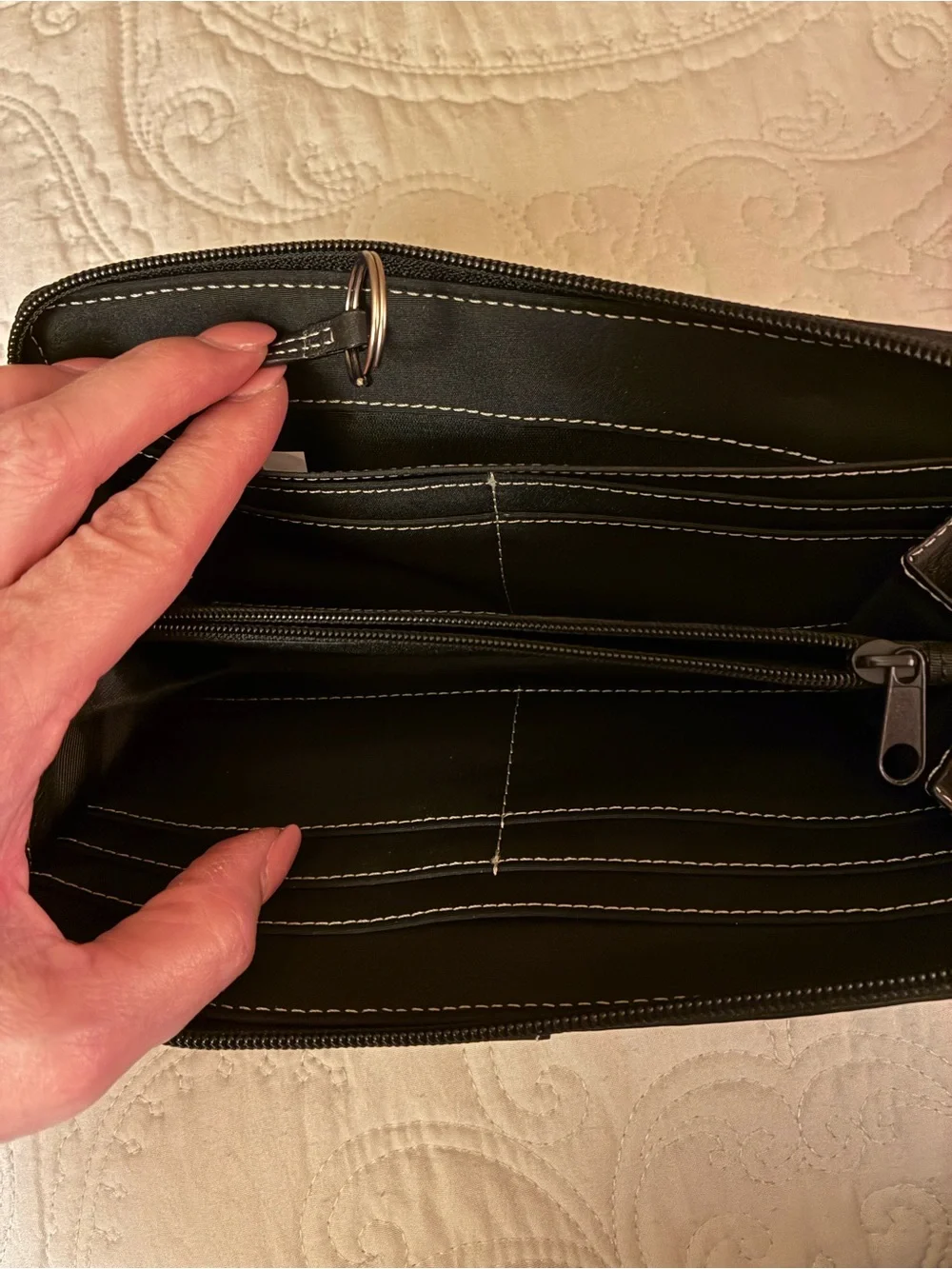 Tignanello Black Women's Zip-Around Wallet with Contrast Stitching